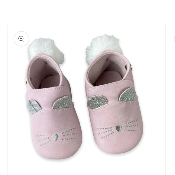 Nicole Miller Other - Nicole Miller Embroidered Pink & Silver Bunny White Fur Pom Crib Shoes 0- 6 Mos